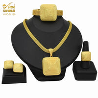 Dubai 24K Gold Color Jewelry Set for Women African Nigerian Necklace Set Earrings and Bracelets Bridal Indian Fashion