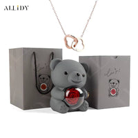 Allidy - Real Eternal Red Rose Teddy Bear Custom Name Necklace Jewelry Set Gift Box Christmas Valentine'S Birthday Wedding Gift