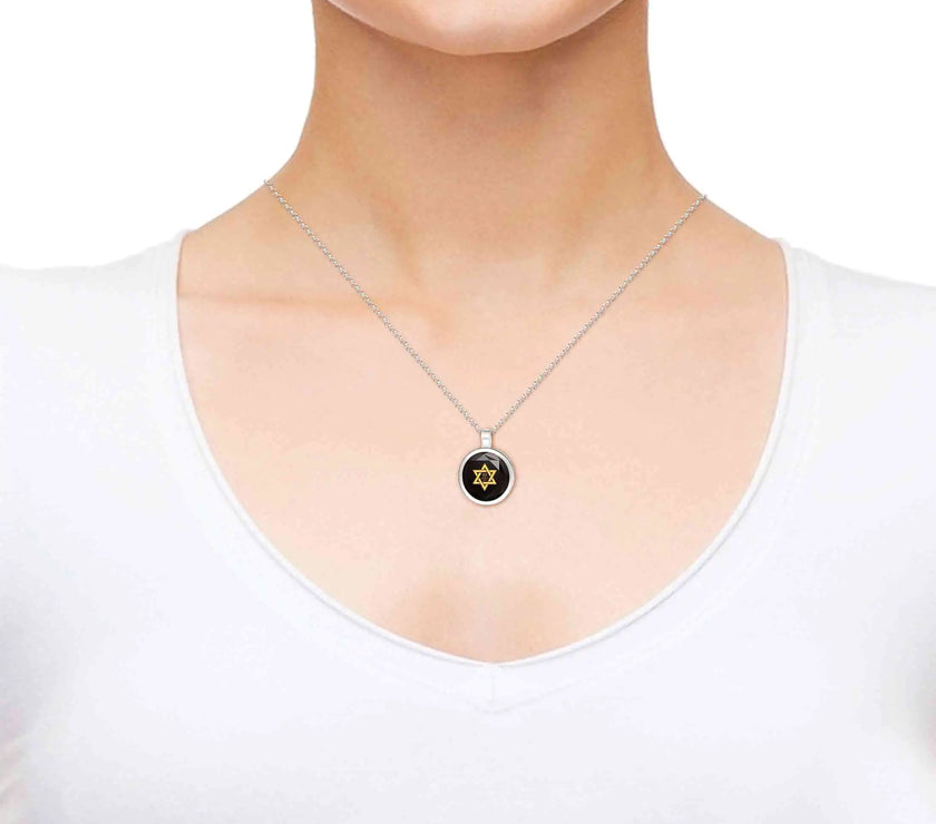 925 Sterling Silver Star of David Necklace 24k Gold Inscribed Shema Israel Pendant