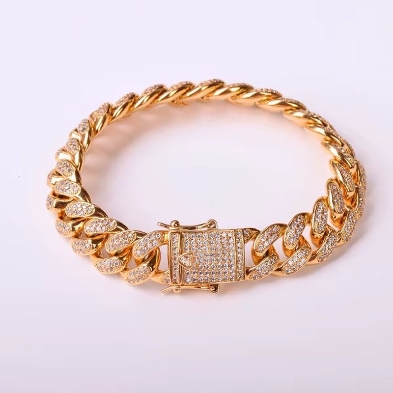 Miami Cuban Link Bracelet for Men Real Gold Plated Hip Hop Jewelry
