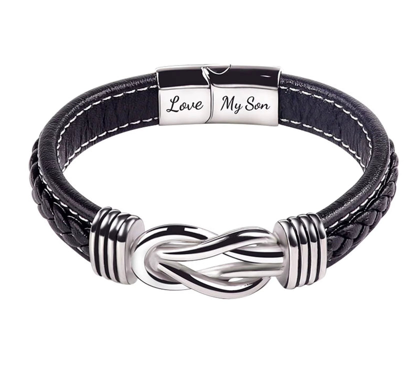 To My Son to My Grandson Bracelet Love You Forever Braided Leather Knot Bracelet Stainless Steel Magnetic Clasp Jewelry Gift