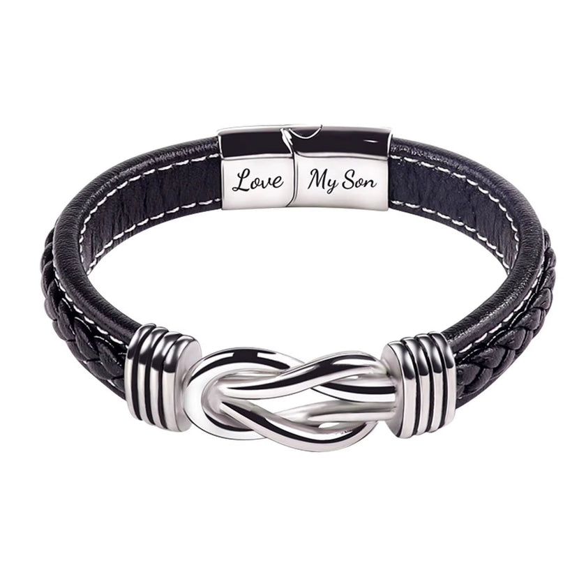 To My Son to My Grandson Bracelet Love You Forever Braided Leather Knot Bracelet Stainless Steel Magnetic Clasp Jewelry Gift