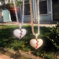 Broken Heart Necklace & Pendant Charms Chain for Men Real Gold Plated Hip Hop Jewelry