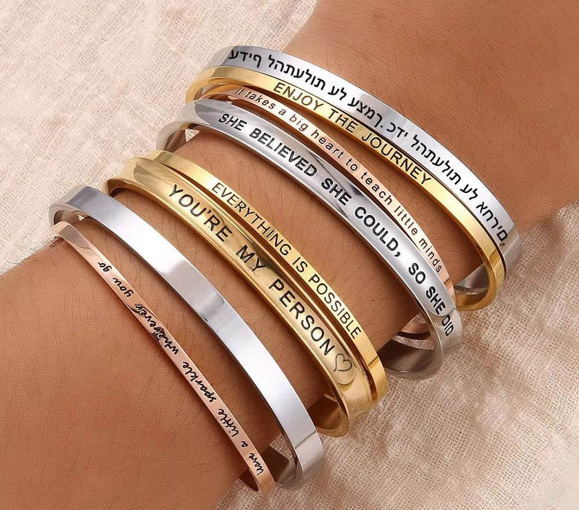 Personnalisé Bracelet for Women Custom Necklace Bar Engraved Name Text Mantra Bangle Cuff Stainless Steel Jewelry for Women Gift