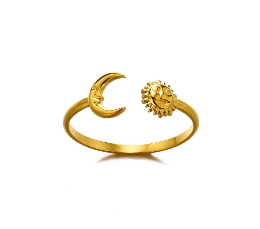 Christmas Zircon Moon Rings for Women Stainless Steel Glowing Moon Star Adjustable Finger Ring Aesthetic Wedding Jewelery Gift Bague Femme