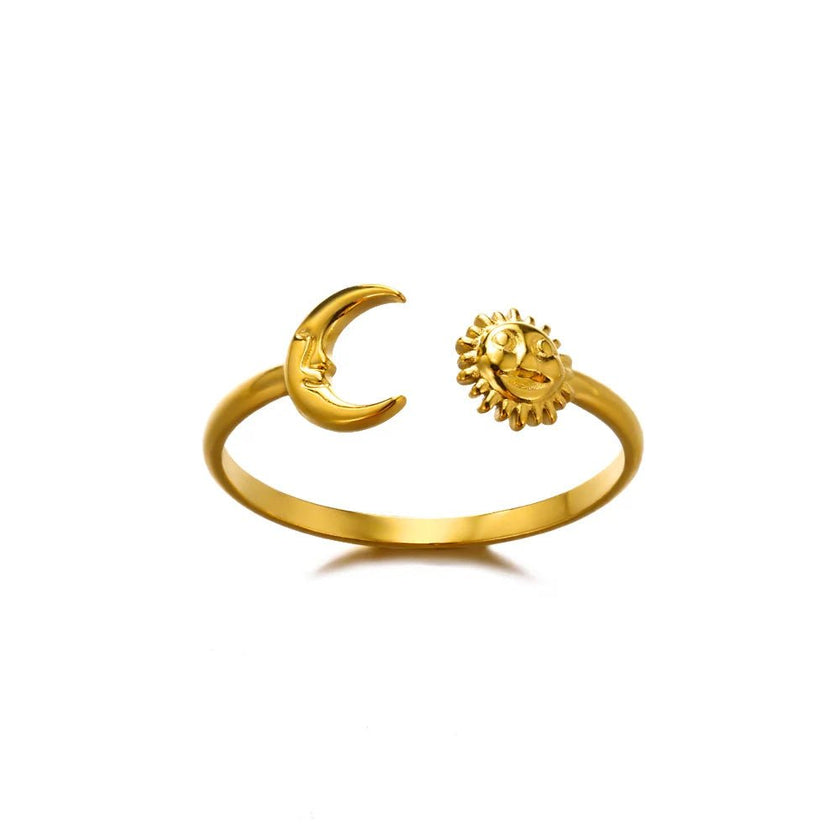Christmas Zircon Moon Rings for Women Stainless Steel Glowing Moon Star Adjustable Finger Ring Aesthetic Wedding Jewelery Gift Bague Femme