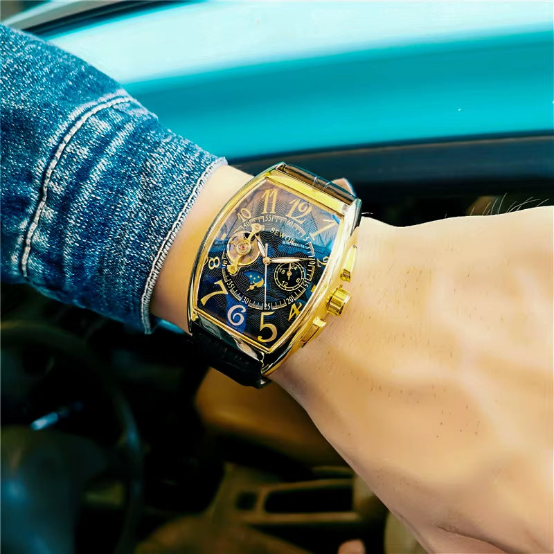 Men'S Watches Fashion Moon Phase Tourbillon Watches Men Automatic Mechanical Wristwatches Relogio Masculino Reloj Hombre
