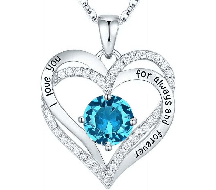 Love Pendant Necklaces for Women with Birthstone Zirconia, Christmas Birthday Anniversary Jewelry Gift for Women Wife Girls