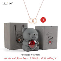 Women's Red Eternal Rose Teddy Bear with Stainless Steel Custom Names Necklace Jewelry Gifts Set for Woman Valentine'S Gift