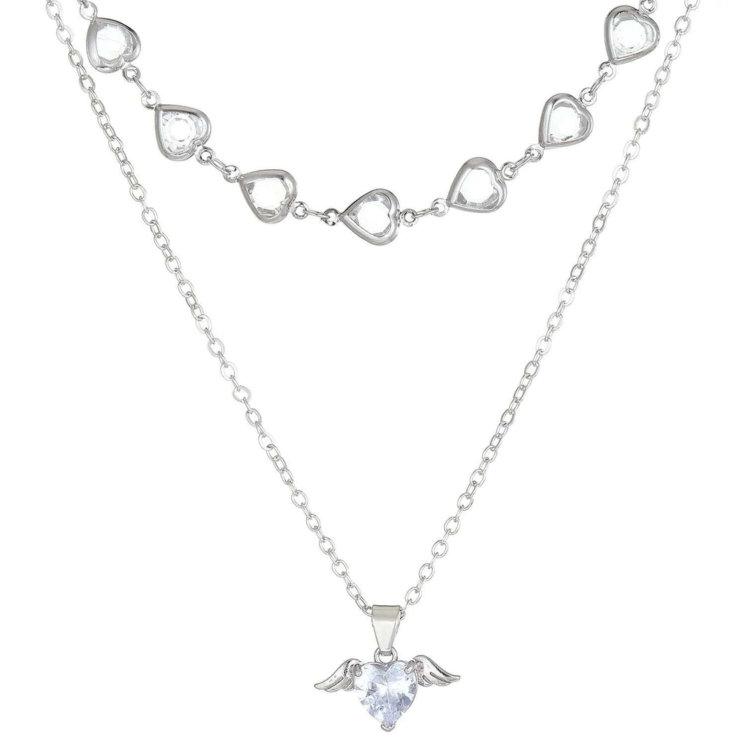 Fashionable Design Crystal Heart Pendant Necklaces for Women Heart Necklace Angle Necklace Dainty Layered Pendant Necklaces Jewelry Gift for Her