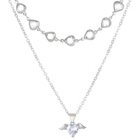 Fashionable Design Crystal Heart Pendant Necklaces for Women Heart Necklace Angle Necklace Dainty Layered Pendant Necklaces Jewelry Gift for Her