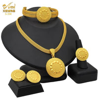 Dubai 24K Gold Color Jewelry Set for Women African Nigerian Necklace Set Earrings and Bracelets Bridal Indian Fashion