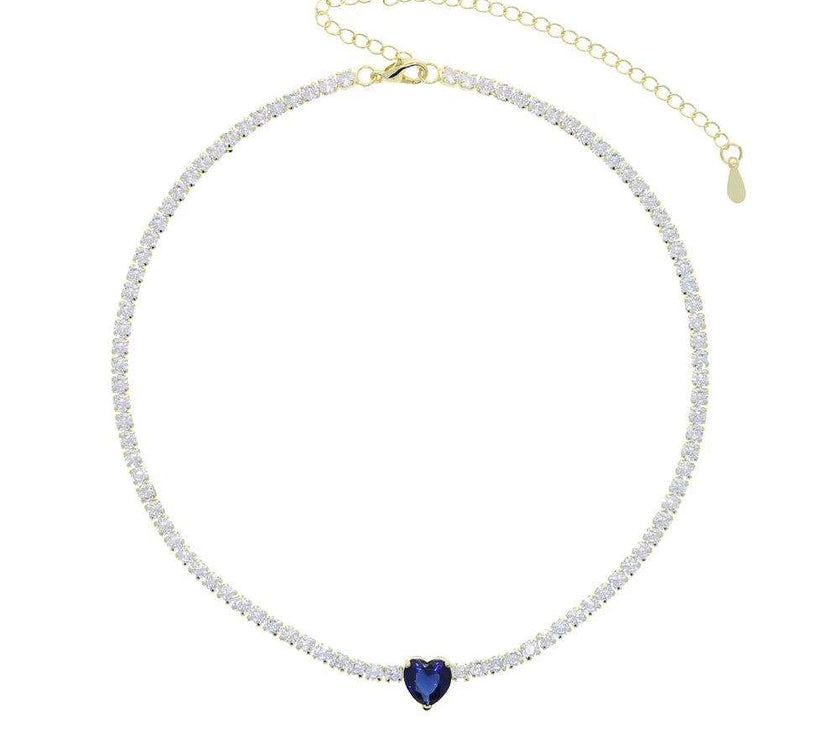 Valentine'S Day Gift Heart Design Fashion Jewelry Gold Color 3Mm CZ Tennis Chain Colorful Heart Stone Choker Necklace