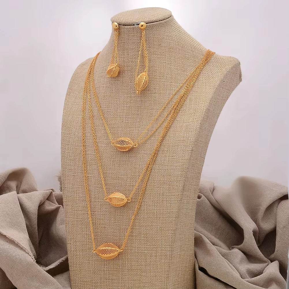 Charms Dubai Ethiopia African Necklace/Earrings/Pendant Jewelry Set for Women/Girls/Kids Fashion Metal Russia Gifts