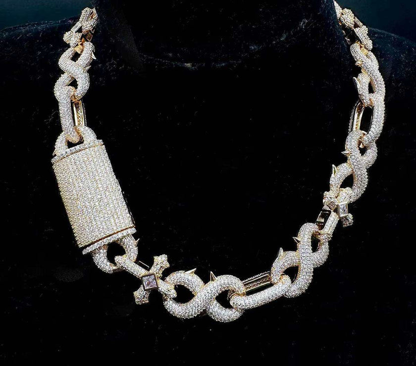 Prong Chain Iced Out Cross Infinity Necklace for Men Choker Real Gold Plated Hip Hop Jewelry