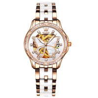 Automatic Watches for Women Luxury Rose Gold Skeleton Mechanical Waterproof Luminous Women Bracelets Watches Elegant Set