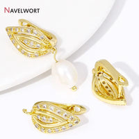 18K Gold Plated Brass Leaf Ear Wire Fasteners,Inlaid Zircon Leaf Earring Hooks,Accessories for Earrings,Supplies for Jewelry