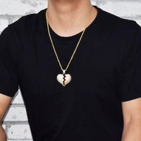 Broken Heart Necklace & Pendant Charms Chain for Men Real Gold Plated Hip Hop Jewelry