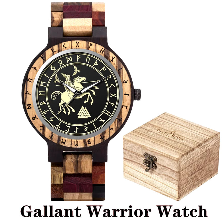 Viking Watches  Wooden Men Watch Top Japanese Quartz Movement Wristwatch with Helm of Awe Runic Circle Fashion Gift Box