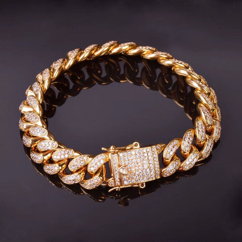 Miami Cuban Link Bracelet for Men Real Gold Plated Hip Hop Jewelry