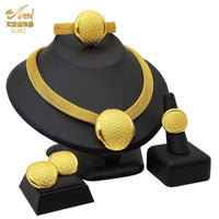 Dubai 24K Gold Color Jewelry Set for Women African Nigerian Necklace Set Earrings and Bracelets Bridal Indian Fashion