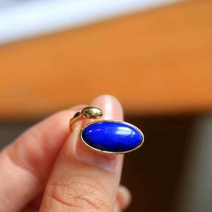 Lapis Lazuli Ring Silver 925 Women Real Sterling Silver Lapis Lazuli Initial Ring Adjustable Gold Plated Fine Jewelry