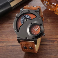 MILER Watches Men Sports Watches 2 Time Zone Blue Fabric Leather Strap Quartz Wristwatches Men Watches Relogio Masculino 2020