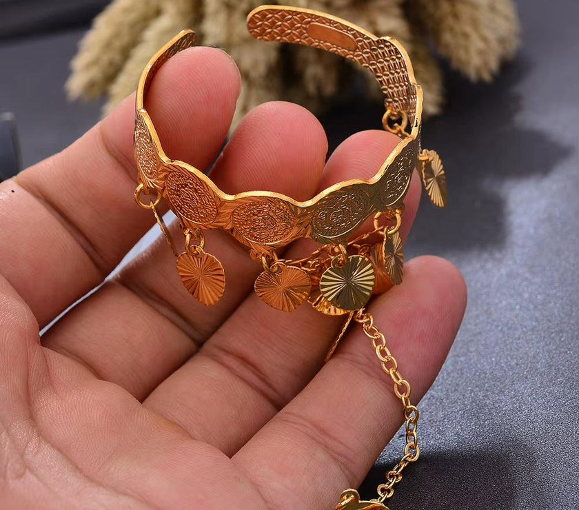 Gold Color Copper Coin Baby Bangles for Kids Cild Dubai Israel Jewelry Gold Cuffbracelet Ring Boys Children Arab Birthday Gifts