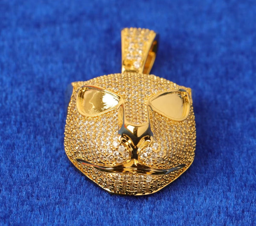 Animal Leopard Head Pendant Real Gold Plated Rapper Hip Hop Jewelry