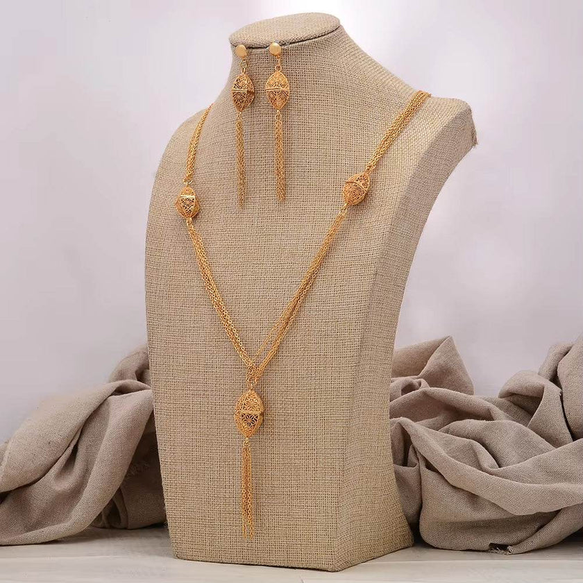 Fashion New Gold Color Wedding Jewelry Set Party Bride Women with Earrings Necklace