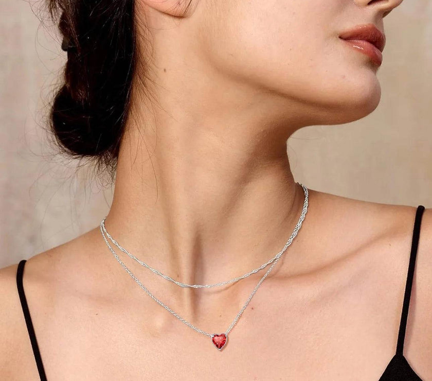 Dainty Silver Necklace Women 925 Sterling Silver Birthstone Love Heart Necklace, Birthday Valentines Gift