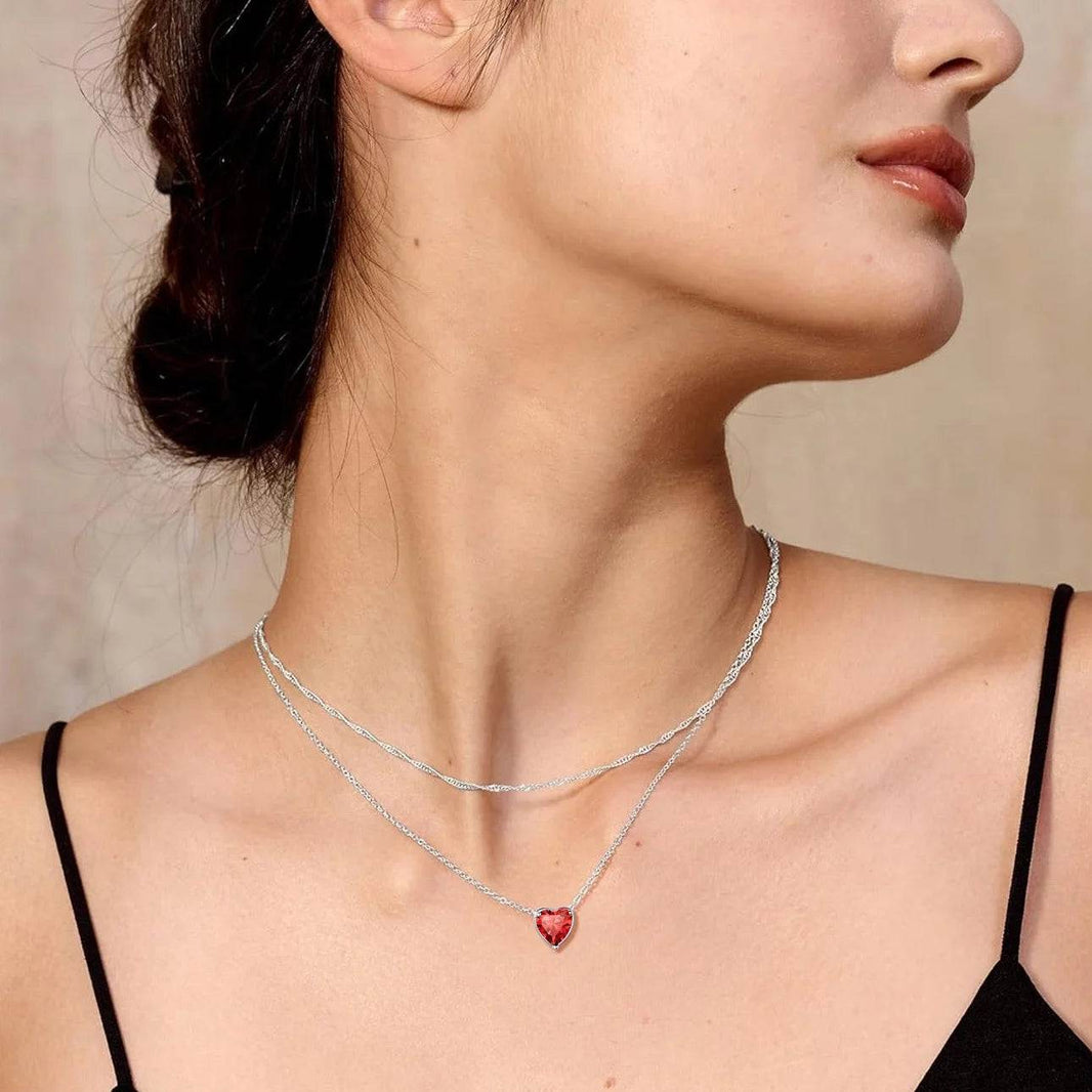 Dainty Silver Necklace Women 925 Sterling Silver Birthstone Love Heart Necklace, Birthday Valentines Gift
