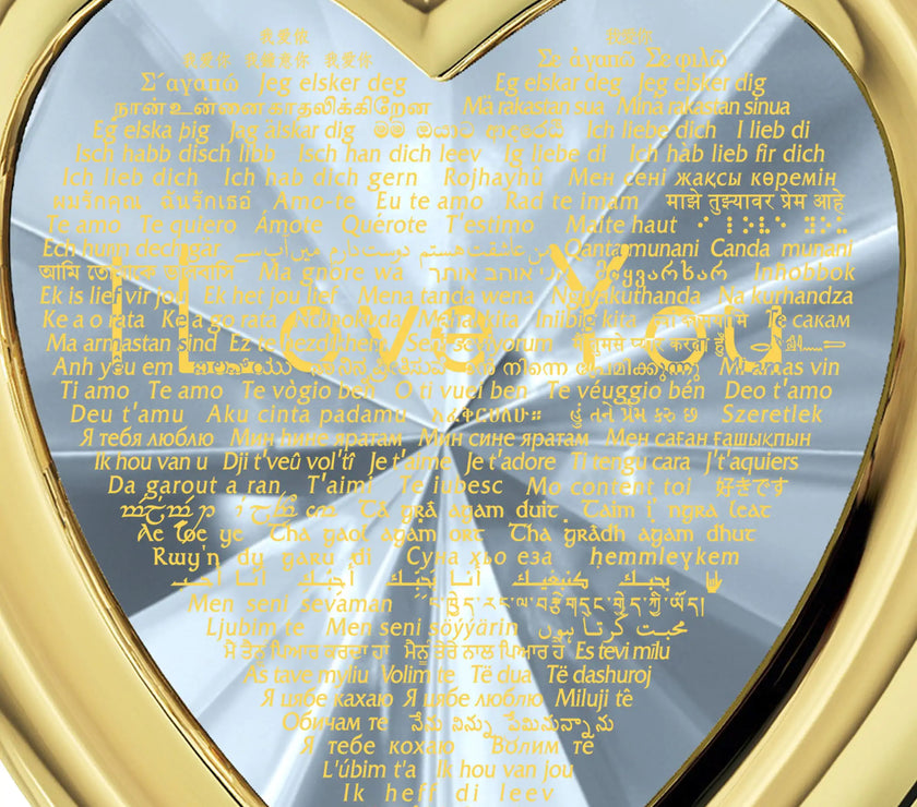 Gold Plated Silver Heart Pendant I Love You Necklace 120 Languages 24k Gold Inscribed