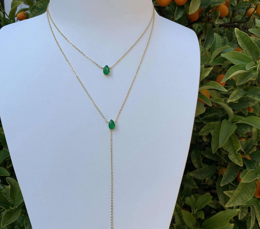 Gold Color Tear Drop Cubic Zirconia Double Layer Choker Lariat Long Women Necklace European Female Fashion Jewelry