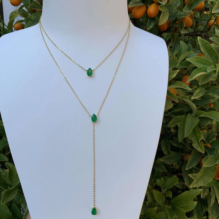 Gold Color Tear Drop Cubic Zirconia Double Layer Choker Lariat Long Women Necklace European Female Fashion Jewelry