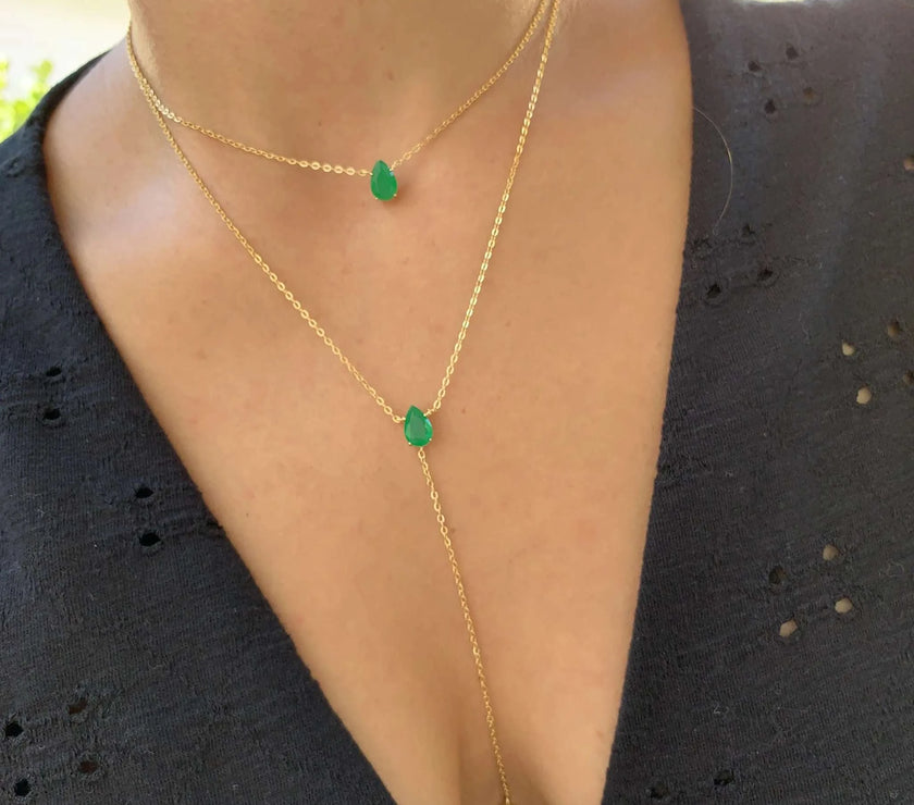 Gold Color Tear Drop Cubic Zirconia Double Layer Choker Lariat Long Women Necklace European Female Fashion Jewelry