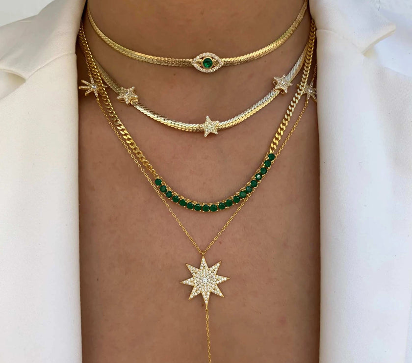 4MM Width Herringbone Chain CZ Evil Eye Charm Choker Necklace Gold Color 2023 New Design Fashion Women Jewelry