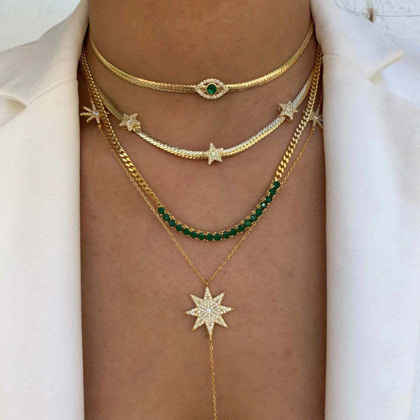 4MM Width Herringbone Chain CZ Evil Eye Charm Choker Necklace Gold Color 2023 New Design Fashion Women Jewelry