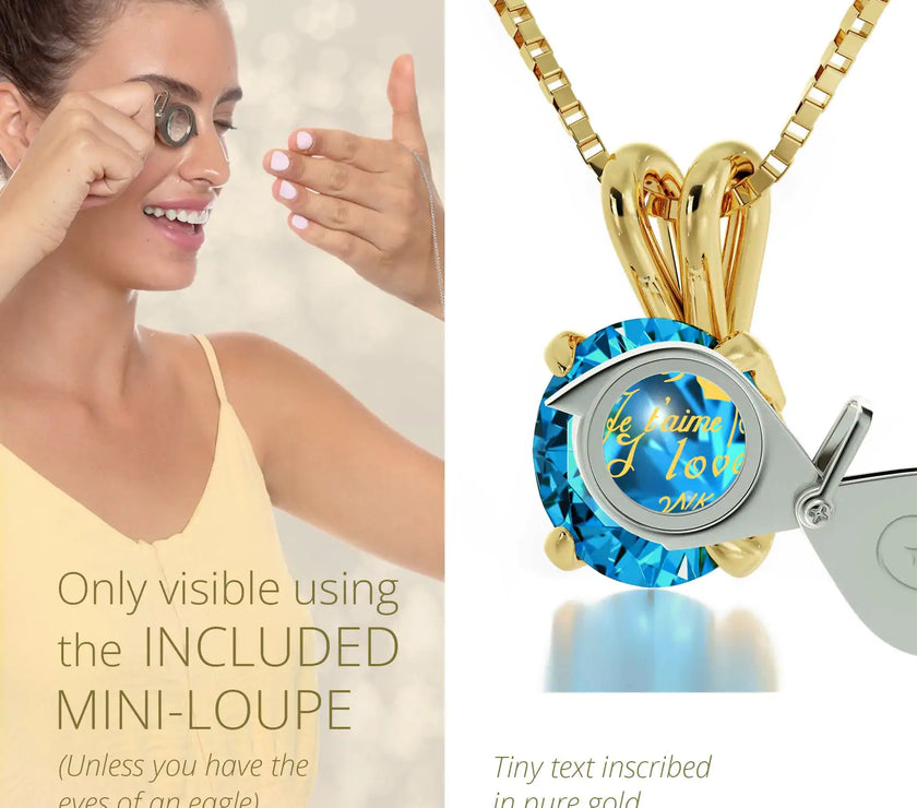 Gold Plated Silver I Love You Necklace Solitaire Pendant 12 Languages 24k Gold Inscribed