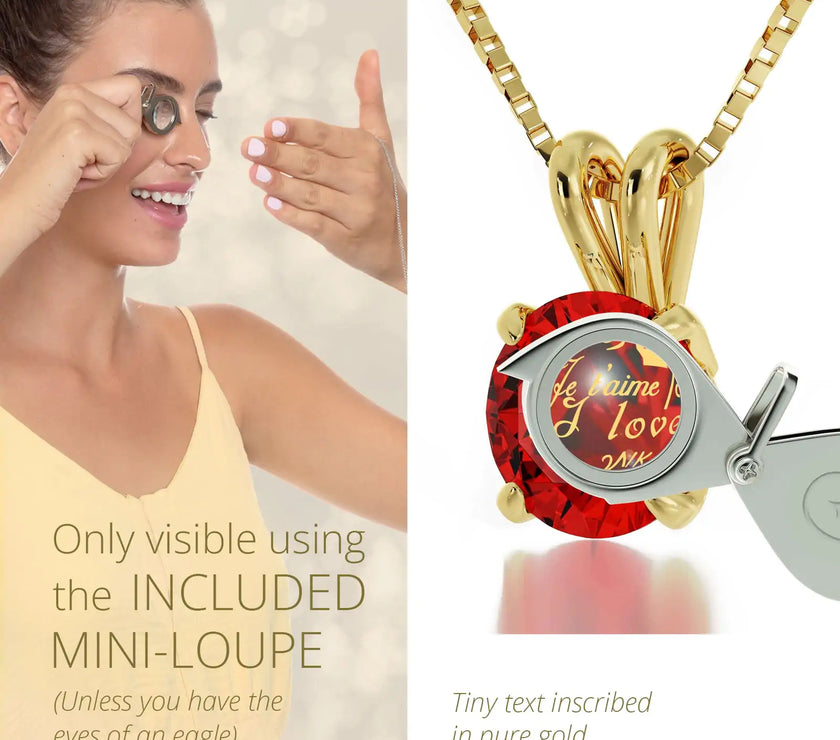 Gold Plated Silver I Love You Necklace Solitaire Pendant 12 Languages 24k Gold Inscribed
