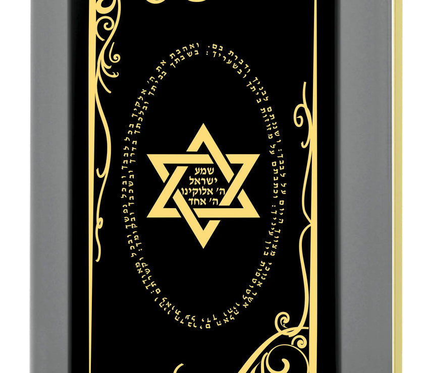 Men's Star of David Necklace Shema Israel Pendant 24k Gold Inscribed on Onyx