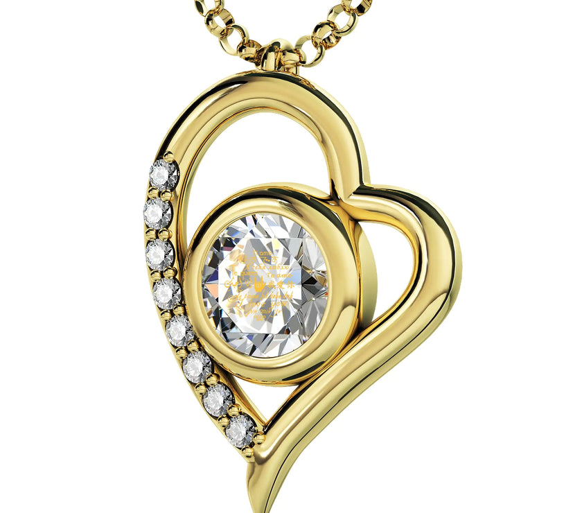 Gold Plated Silver I Love You Necklace Heart Pendant 12 Languages 24k Gold Inscribed