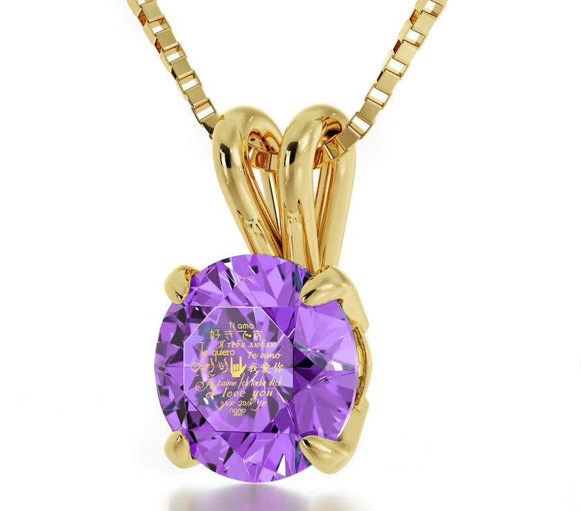 Gold Plated Silver I Love You Necklace Solitaire Pendant 12 Languages 24k Gold Inscribed