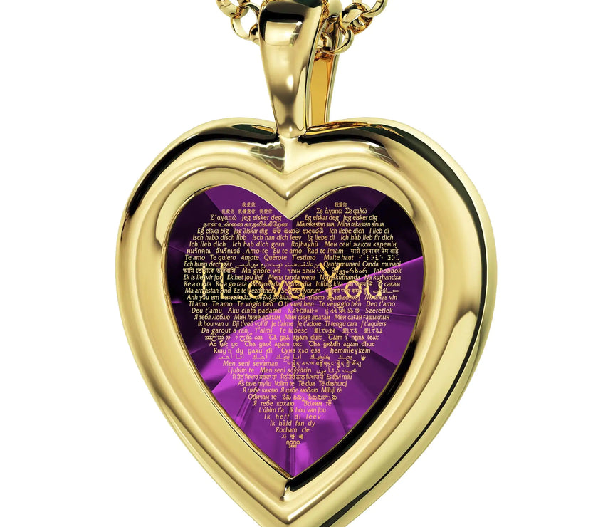 Gold Plated Silver Heart Pendant I Love You Necklace 120 Languages 24k Gold Inscribed
