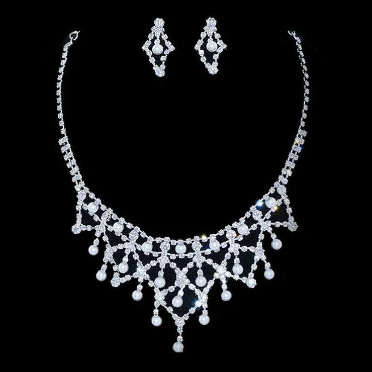 Elegant Bridal Wedding Jewelry Set Crystal Rhinestone Pearl WT