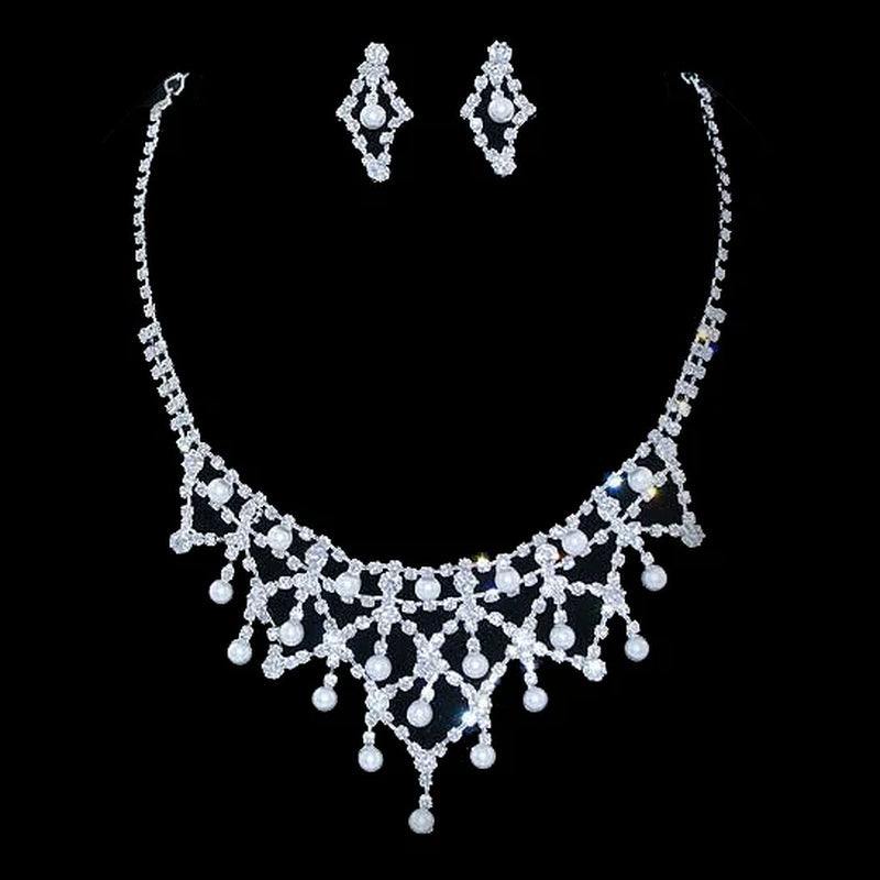 Elegant Bridal Wedding Jewelry Set Crystal Rhinestone Pearl WT