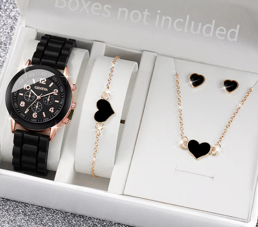 5/6PCS Women Watches Fashion Silicone Band Women Quartz Watches Jewelry Set Reloj Mujer Girls Clock Gift (Without Box)