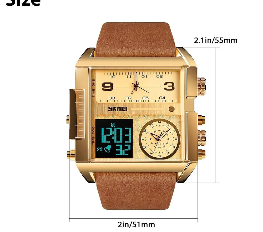 Mens SKMEI Men Watch Large Dial Digital Quartz Sport Stopwatch Leather Wristwatch New