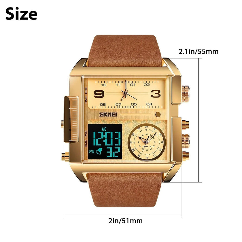 Mens SKMEI Men Watch Large Dial Digital Quartz Sport Stopwatch Leather Wristwatch New