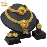 Dubai 24K Gold Color Jewelry Set for Women African Nigerian Necklace Set Earrings and Bracelets Bridal Indian Fashion